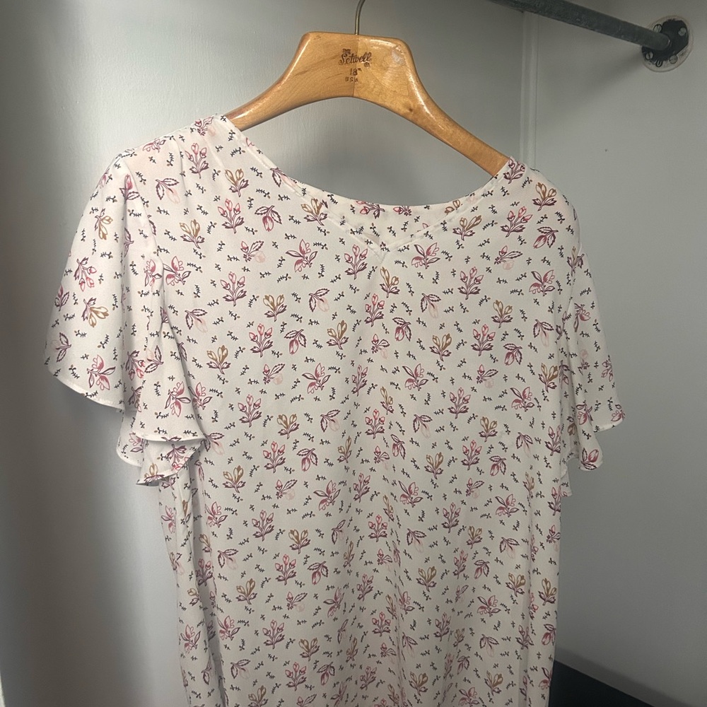LOFT Floral Print Top - White and Pink